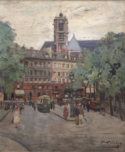 Gustave LINO (1893-1961) Place à Alger Huile sur toile Signée en bas à droite 65...