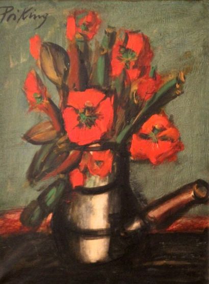 Franz PRIKING (1929-1979) Bouquet de fleurs Huile sur toile signée en haut à gauche...