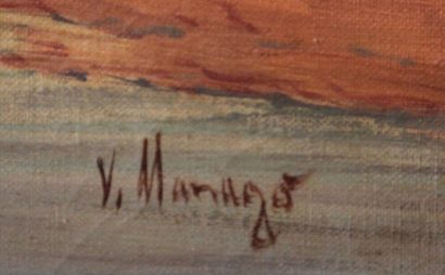 Vincent MANAGO (1880-1936) Caravane traversant l'Oued Huile sur toile signée en bas...