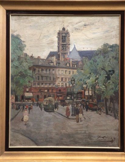Gustave LINO (1893-1961) Place à Alger Huile sur toile Signée en bas à droite 65...