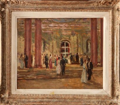 Marcel COSSON (1878-1956) Le foyer de l'Opéra Huile sur carton signée en bas à droite...