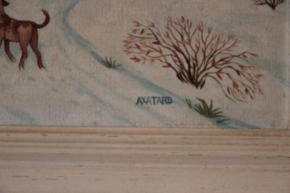 Jean AXATARD (né en 1931) Scène de village sous la neige Huile sur toile signée en...