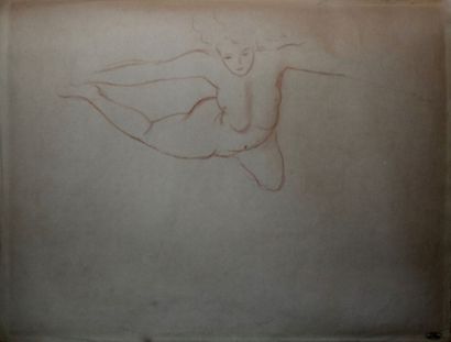 André DERAIN (1880-1954) Nu dans le Ciel Sanguine 48 x63 cm Etiquette Galerie Adrien...