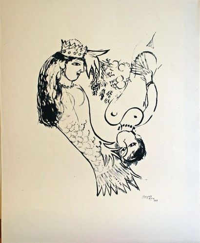 Marc CHAGALL (1887-1985) La Sirène Lithographie 46,5x36,5 cm La Sirène Lithograph...