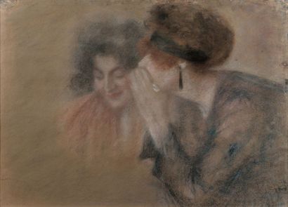 Lucien Levy-Dhurmer (1865-1953) Confidence Pastel signé en bas à droite 78,5 x 56...