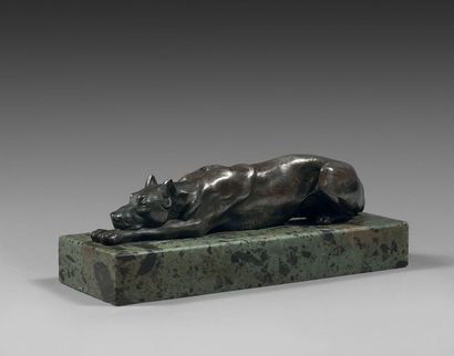 Edouard SANDOZ (1881-1971) Chien Danois couché, bronze signé Ed.M. Sandoz, G.R. Sandoz...