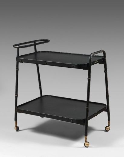 JACQUES ADNET (1900-1984) Table roulante composée d'une structure en métal tubulaire...