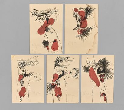 Paul REBEYROLLE (1926-2005) Ensemble de 5 estampes érotiques, Signée au crayon et...