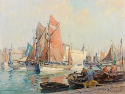 Robert LAROCHE (XIX-XX) Port de Concarneau,
Huile sur toile en bas à droite et titrée...