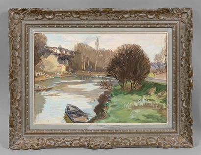 Henri PAILLER (1876-1954) Barque sur la Rivière,
Huile sur carton signée en bas à...