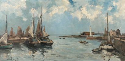 Fernand HERBO (1905-1995) Bateaux au port
Huile sur toile signée en bas à gauche
50...