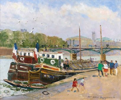 Jacques BOUYSSOU (1926-1997) Paris
Les péniches
Huile sur toile signée en bas à droite
50...