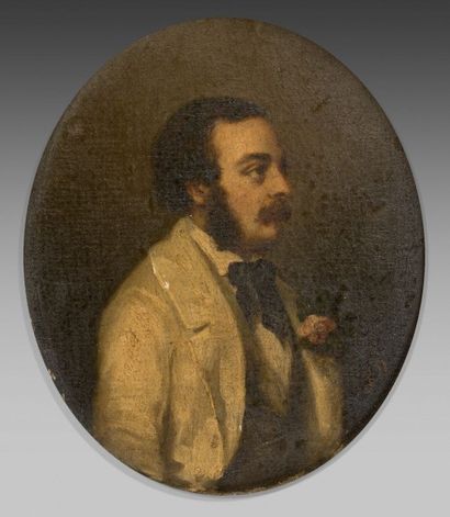 ECOLE FRANCAISE DU XIXème siècle Portrait d'homme aux favoris et à la moustache
Huile...
