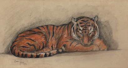 Jean GRAVES (XXème siècle) Tigre endormi
Pastel et crayon signé et daté 1926 en bas...