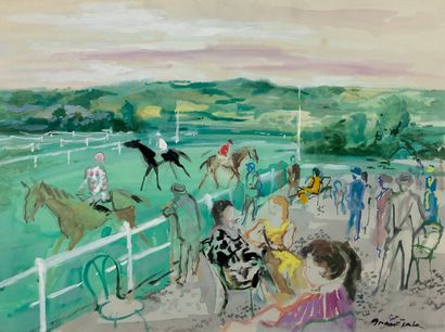 Emilio Grau Sala (1911-1975) Courses à Deauville, aquarelle et gouache signée en...
