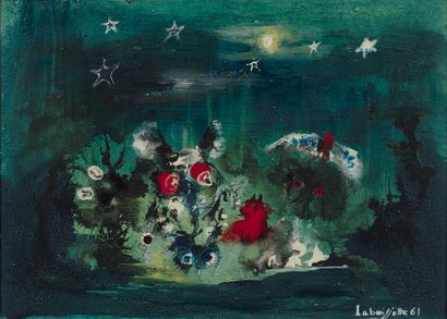 Louis LABOISSETTE( 1921-1974) Songe d'une nuit d'été 
 Huile sur carton signée en...