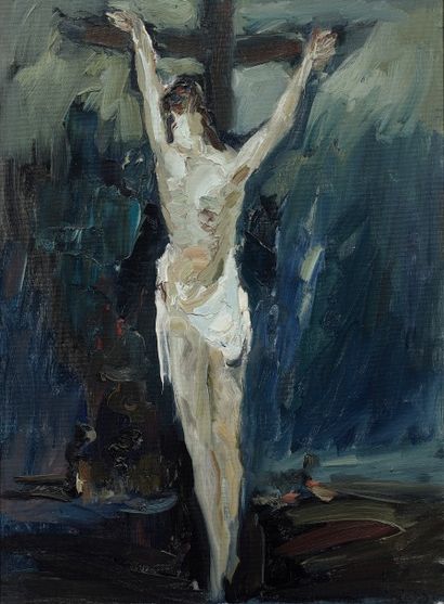 Paul HEMERY (1921-2006) Christ,1965 
 Huile sur toile signée et datée en bas à droite...