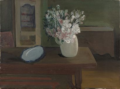 MICHEL CADORET (1912-1985) Nature morte au vase de fleurs, huile sur toile signée...