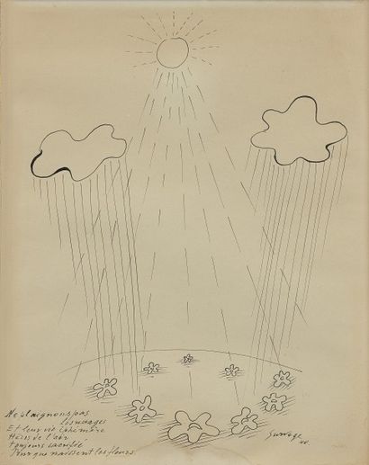 Leopold SURVAGE (1879-1968) Ne plaignons pas les nuages… 
 Dessin à l'encre signé...