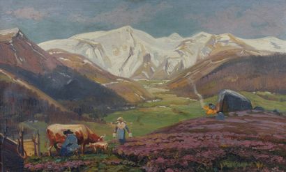 Maurice BUSSET (1881-1936) Paysage champêtre en Auvergne, huille sur toile signée...