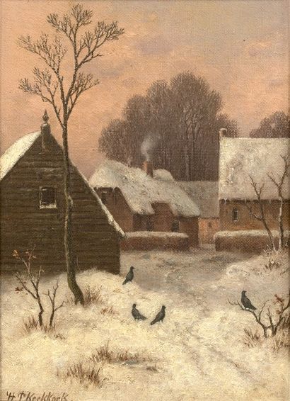 null Hendrik Peter KOEKKOEK (1843-1890) - L'hiver - L'été - Paire d'huiles sur toile...