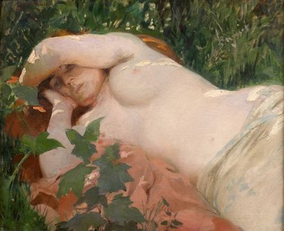 null Georges Antoine ROCHEGROSSE (1859-1938) - Jeune femme alanguie - Huile sur toile...