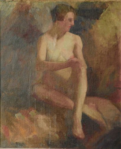 null Ecole française XXème.
Femme nue assise.
Huile sur toile non signée.
55 x 46...