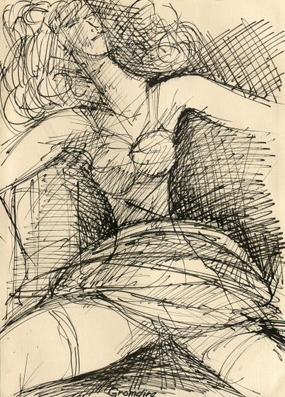 null Marcel GROMAIRE (1892-1971).
Jeune femme assise de face.
Encre signée en bas...
