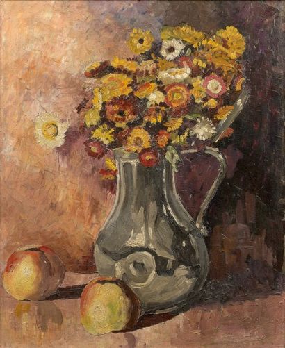 null Jean PESKE (1870-1949).
Vase de fleurs.
Huile sur carton signée en bas à gauche.
55...