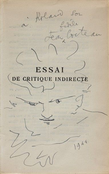Jean COCTEAU (1889-1963) - Visage - dessin à l'encre dédicacé "A Roland, son fidèle"...