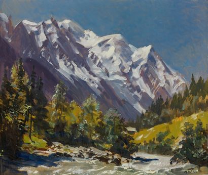 Marcel WIBAULT (1905-1998) Le Mont Blanc vue d'Argentières - Huile sur panneau signée...