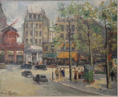 Charles BLONDIN (Né en 1913) Scène parisienne, le Moulin Rouge, huile sur toile signée...