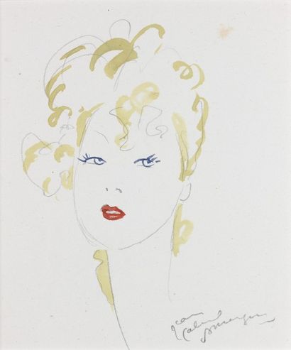 Jean Gabriel DOMERGUE (1889-1962) Portrait de jeune femme aux longs cilsl, crayon...