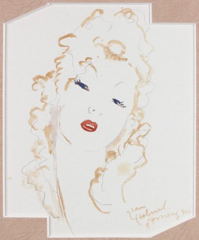 Jean Gabriel DOMERGUE (1889-1962) Portrait de jeune femme alanguie crayon et aquarelle...