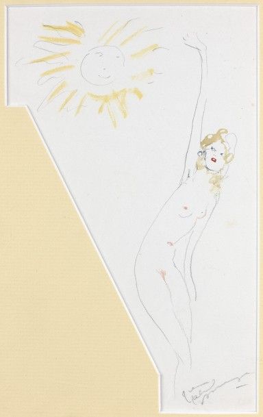 Jean Gabriel DOMERGUE (1889-1962) Portrait de jeune femme nue au soleil, crayon et...