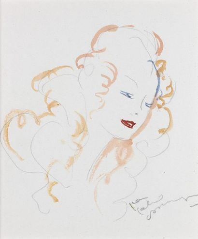 Jean Gabriel DOMERGUE (1889-1962) Portrait de jeune femme aux cheveux auburn, crayon...