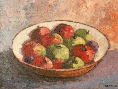 Daniel NIAUX (XXème siècle) Les pommes - Huile sur toile signée en bas à droite,...