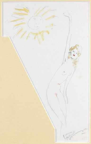 Jean Gabriel DOMERGUE (1889-1962) - Portrait de jeune femme nue au soleil, crayon...