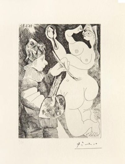 Pablo PICASSO (1881-1973) - Peintre bouffon peignant son modèle -((Série des 156,...