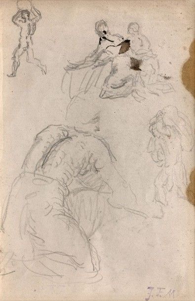 JEAN FRANÇOIS MILLET (1814-1875) Etude de personnages, étude dessin double face,...