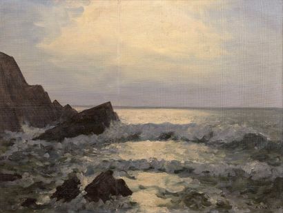 Arsène CHABANIAN (1864 - 1949) Mer au crépuscule - Huile sur toile signée en bas...