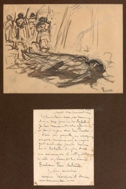 MAXIMILIEN LUCE (1858-1951) Croquis au lavis pour le tableau "La Bataille", avec...