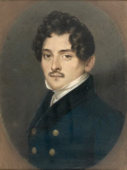 ECOLE FRANCAISE DU XIXème siècle Portrait d'homme à la moustache - Pastel non signé...