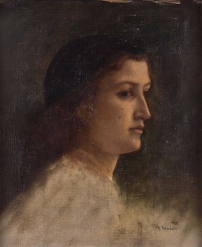 Charles LANDELLE (1821-1908) Portrait de jeune femme - Huile sur carton signée en...