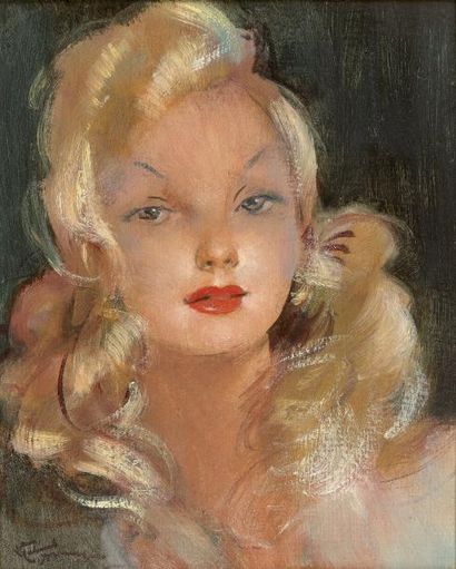 Jean Gabriel DOMERGUE (1889-1962) Hélène la blonde - Huile sur panneau signée en...