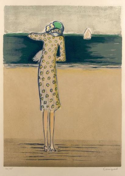 Jean Pierre CASSIGNEUL (Né en 1935) Jeune femme au bord de la plage - Lithographie...