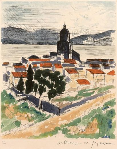 André DUNOYER de SEGONZAC (1884-1974) - Saint Tropez (1964) - Eau forte en couleurs...