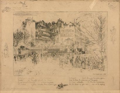 Félix BUHOT (1847-1898) - La place des Martyrs et la taverne du bagne - Eau forte...
