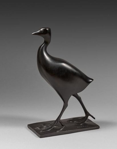 François POMPON (1855-1933) Foulque - Bronze à patine noire, signé sur la terasse...