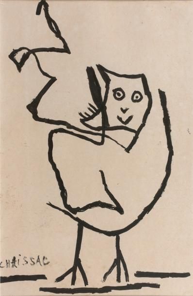 Gaston CHAISSAC (1910-1994) - Coq, 1959 - Dessin à l'encre de Chine signée en bas...